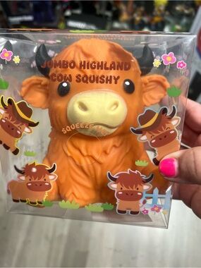 Jumbo Highland Cow Squishy - Orange Plush Squeeze Toy